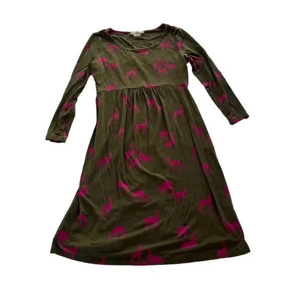 Boden Womens US 4 Oh Deer Jersey Dress Midi Knit Printed Novelty Green Pink - Picture 4 of 7